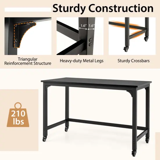 Costway Rolling Computer Desk Wood Top Metal Frame Laptop Table Study Workstation Black {6}