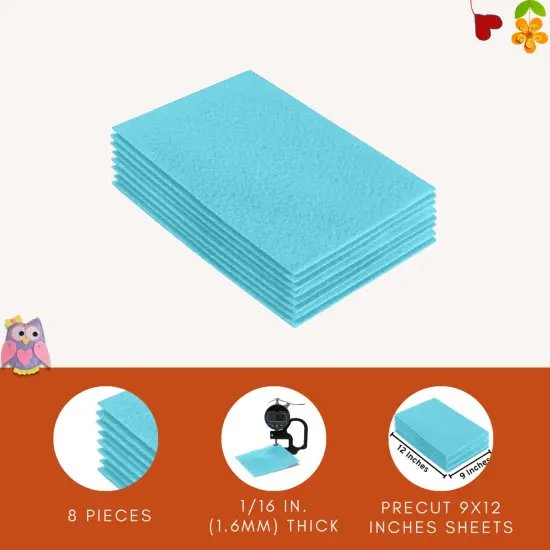 FabricLA Acrylic Felt Sheets for Crafts - Precut 9" X 12" Inches (20 cm X 30 cm) Felt Squares - Use Felt Fabric Craft Sheets for DIY, Hobby, Costume, and Decoration | Baby Blue - 8 Pieces {4}