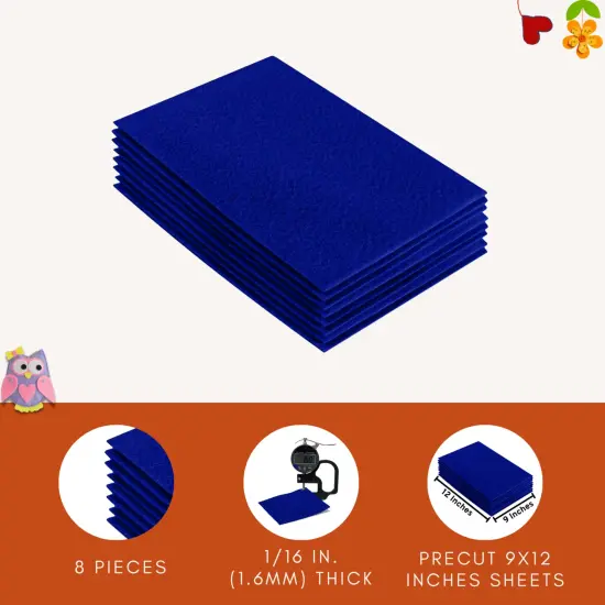FabricLA Acrylic Felt Sheets for Crafts - Precut 9" X 12" Inches (20 cm X 30 cm) Felt Squares - Use Felt Fabric Craft Sheets for DIY, Costume, and Decoration | Royal Blue - 8 Pieces {3}