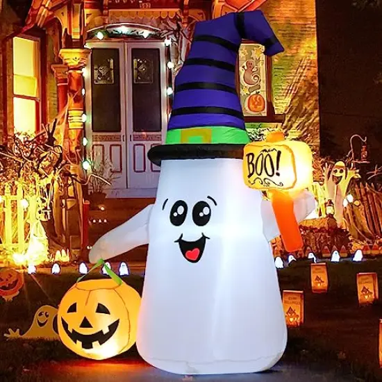 5FT Inflatable Halloween Cute Ghost with Pumpkin Blow Up Inflatables Halloween Outdoor Yard Decoration {5}