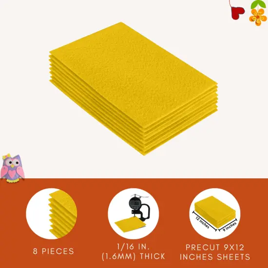 FabricLA Acrylic Felt Sheets for Crafts - Precut 9" X 12" Inches (20 cm X 30 cm) Felt Squares - Use Felt Fabric Craft Sheets for DIY, Costume, and Decoration | Yellow - 8 Pieces {2}