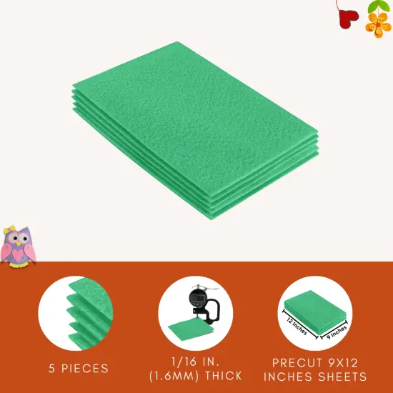 FabricLA Acrylic Felt Sheets for Crafts - Precut 9" X 12" Inches (20 cm X 30 cm) Felt Squares - Use Felt Fabric Craft Sheets for DIY, Costume, and Decoration | Mint - 5 Pieces {5}