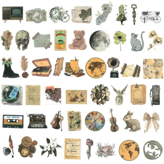 Wrapables Waterproof Vinyl Stickers for Water Bottles, Laptop, Phones, Skateboards, Decals for Teens, 100pcs Vintage {2}