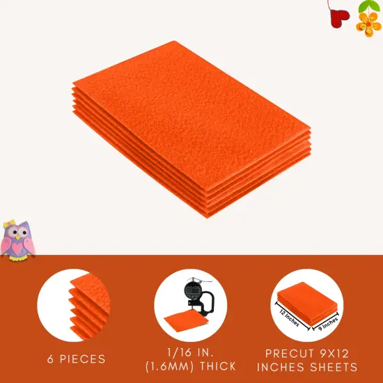 FabricLA Acrylic Felt Sheets for Crafts - Precut 9" X 12" Inches (20 cm X 30 cm) Felt Squares - Use Felt Fabric Craft Sheets for DIY, Costume, and Decoration | Light Orange - 6 Pieces {4}