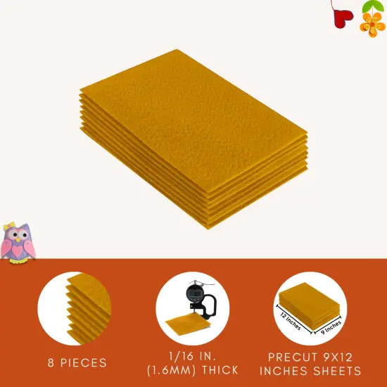 FabricLA Acrylic Felt Sheets for Crafts - Precut 9" X 12" Inches (20 cm X 30 cm) Felt Squares - Use Felt Fabric Craft Sheets for DIY, Hobby, Costume, and Decoration | Antique Gold - 8 Pieces {2}