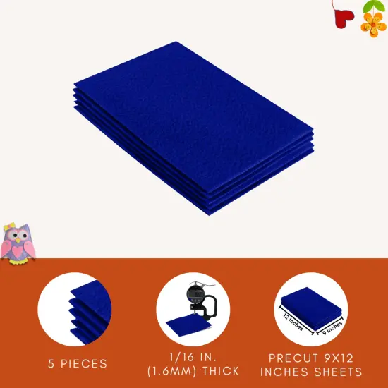 FabricLA Acrylic Felt Sheets for Crafts - Precut 9" X 12" Inches (20 cm X 30 cm) Felt Squares - Use Felt Fabric Craft Sheets for DIY, Costume, and Decoration | Royal Blue - 5 Pieces {3}