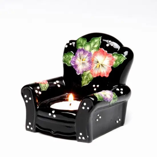 Ceramic Pansy Flowers Black Chair Tealight Candle Holder, Home Décor, Gift for Her, Gift for Mom, Kitchen Décor, Bathroom Decor {3}