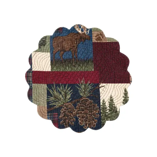 Rutherford Rustic Lodge Cotton Quilted Round Reversible Thanksgiving Placemats Set of 6, 17" {3}