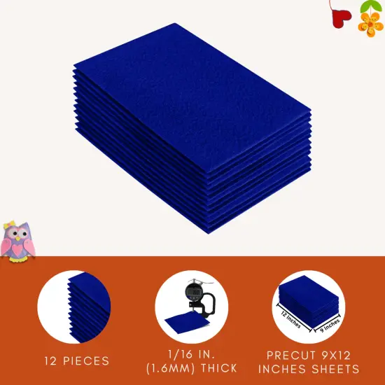 FabricLA Acrylic Felt Sheets for Crafts - Precut 9" X 12" Inches (20 cm X 30 cm) Felt Squares - Use Felt Fabric Craft Sheets for DIY, Costume, and Decoration | Royal Blue - 12 Pieces {3}