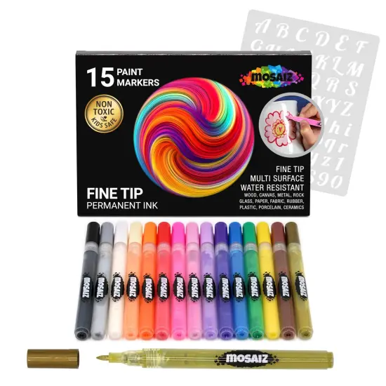 15 Colors Acrylic Paint Pens for Rock Painting including Gold and Silver Metallic Acrylic Paint Markers 0.7 mm Fine Point Pen for Glass, Wood Crafts, Metal {2}