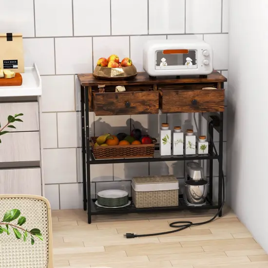 Costway Entryway Table with Charging Station Narrow Console Table with 2 Drawers Brown/Oak {2}