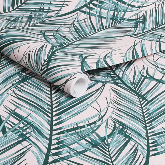 Transform Pink and Green Palm Peel and Stick Wallpaper {3}