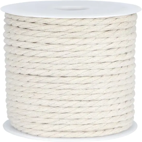 Macrame Cord, White Cotton Rope, 6Mm X 32 Yard Natural White Cotton Macrame Rope, 3 Strand Twisted Cotton String for Wall Hanging, Plant Hangers, Macrame Supplies, DIY Crafts, Knitting {1}
