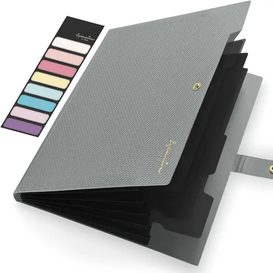 Expanding File Folder, Letter Size Accordion File Organizer, 5 Pocket Folders for Documents, Cute Folder with Labels, Portable Paper Organizer for School Office Supplies, A4 Size Grey {1}