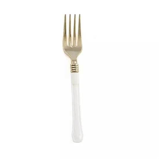 24 pcs 7" Metallic Gold Forks White Handle Wedding Party Disposable Tableware {1}