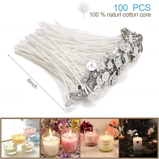 100Pcs Cotton Candle Wicks, 6 Inches Low Smoke Pre-Waxed Candle Wicks for Candle Making, Candle DIY {4}
