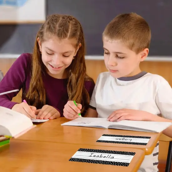 Messy Dots on Black Name Plates, 9-1/2" x 3-1/4", 36 Per Pack, 6 Packs {3}
