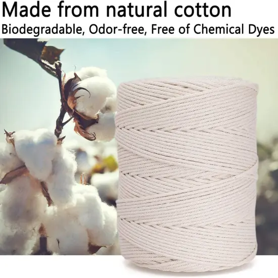Macrame Cord 4Mm X 547Yards, Natural Cotton Macrame Rope - 4 Strands Twisted Macrame Cotton Cord for Wall Hanging, Plant Hangers, Crafts, Gift Wrapping and Wedding Decorations（4Mmx500M） {3}