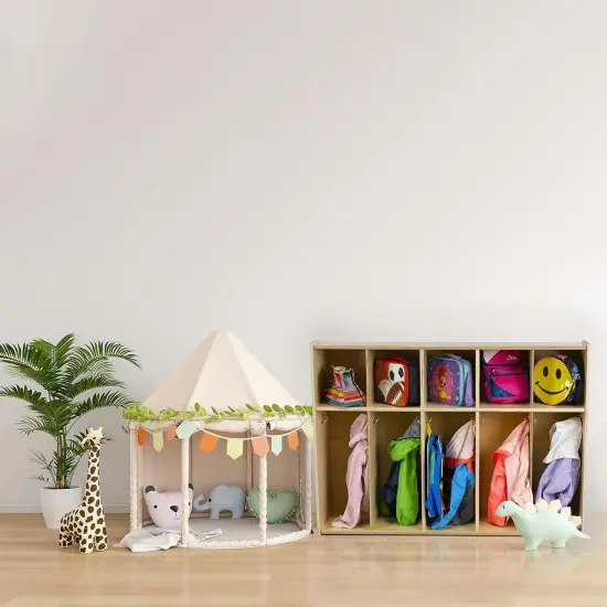 5-Section Coat Locker with Cubbies, Wooden Backpack Storage Organizer with Coat Hooks and Cubby Storage Organizer Cubes for Kids, Daycare, Classroom {2}