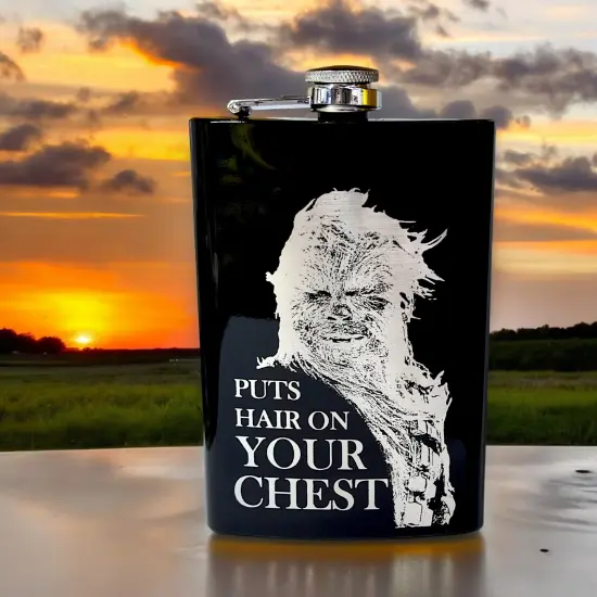 8oz Puts Hair on Your Chest Black Flask {2}