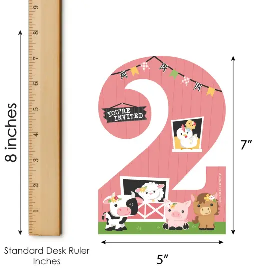 Big Dot of Happiness 2nd Birthday Girl Farm Animals - Shaped Fill-In - Pink Barnyard Second Birthday Party Invitation Cards with Envelopes 12 Ct {7}