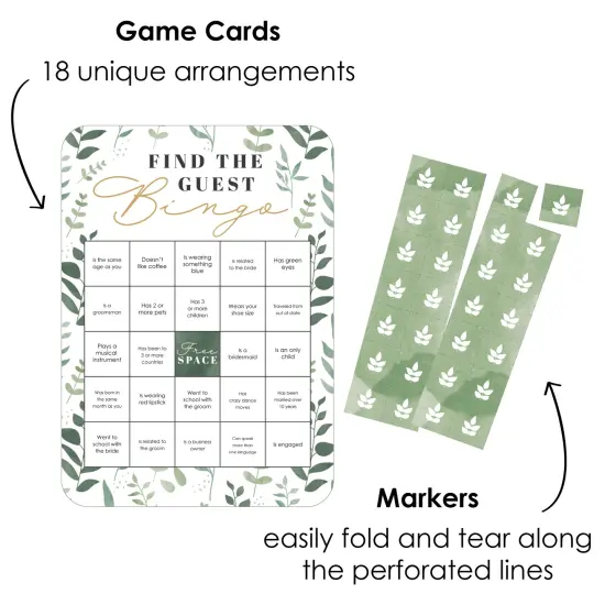 Big Dot of Happiness Boho Botanical Bride - Find the Guest Bingo Cards and Markers - Greenery Bridal Shower and Wedding Party Bingo Game - Set of 18 {3}
