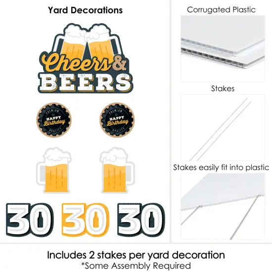Big Dot of Happiness Cheers and Beers to 30 Years - Yard Sign and Outdoor Lawn Decorations - 30th Birthday Party Yard Signs - Set of 8 {6}