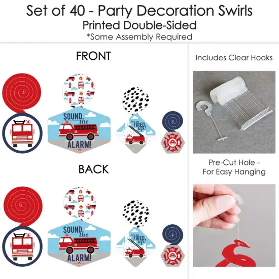 Big Dot of Happiness Fired Up Fire Truck - Firefighter Firetruck Baby Shower or Birthday Party Hanging Decor - Party Decoration Swirls - Set of 40 {7}