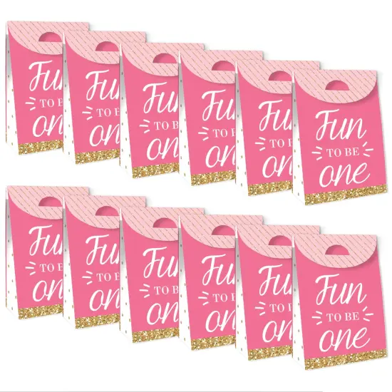 Big Dot of Happiness 1st Birthday Girl - Fun to be One - First Birthday Gift Favor Bags - Party Goodie Boxes - Set of 12 {6}
