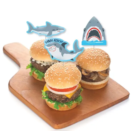 Big Dot of Happiness Shark Zone - Dessert Cupcake Toppers - Jawsome Party or Birthday Party Clear Treat Picks - Set of 24 {4}