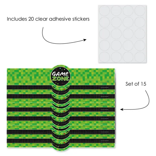 Big Dot of Happiness Game Zone - DIY Party Supplies - Pixel Video Game Party or Birthday Party DIY Wrapper Favors and Decorations - Set of 15 {3}