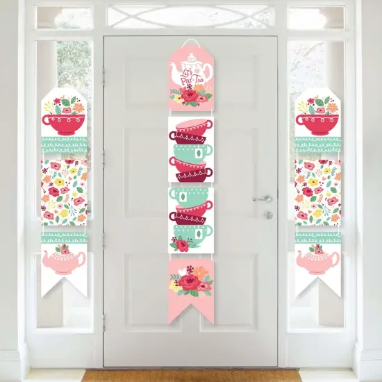 Big Dot of Happiness Floral Let's Par-Tea - Hanging Vertical Paper Door Banners - Garden Tea Party Wall Decoration Kit - Indoor Door Decor {1}
