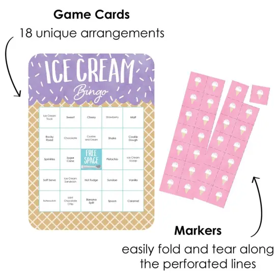 Big Dot of Happiness Scoop Up the Fun - Ice Cream - Bingo Cards and Markers - Sprinkles Party Bingo Game - Set of 18 {3}