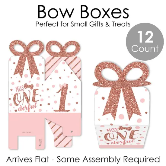 Big Dot of Happiness 1st Birthday Little Miss Onederful - Square Favor Gift Boxes - Girl First Birthday Party Bow Boxes - Set of 12 {7}