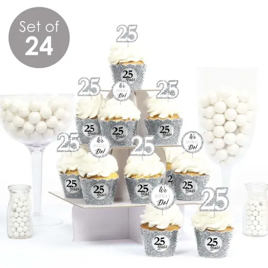 Big Dot of Happiness We Still Do - 25th Wedding Anniversary - Cupcake Decoration - Anniversary Party Cupcake Wrappers and Treat Picks Kit - Set of 24 {3}