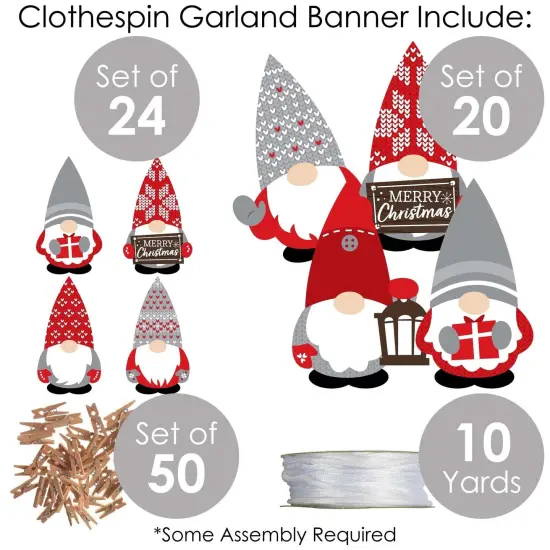 Big Dot of Happiness Christmas Gnomes - Holiday Party Decorations - Clothespin Garland Banner - 44 Pc {6}