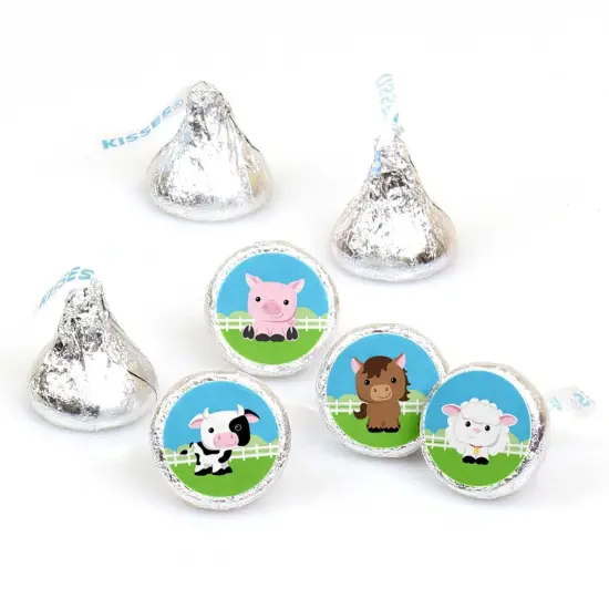Big Dot of Happiness Farm Animals - Baby Shower or Birthday Party Round Candy Sticker Favors - Labels Fits Chocolate Candy (1 sheet of 108) {1}