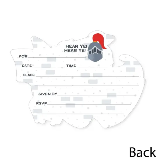 Big Dot of Happiness Calling All Knights and Dragons - Shaped Fill-In Invites - Medieval Birthday Party Invitation Cards with Envelopes - Set of 12 {6}