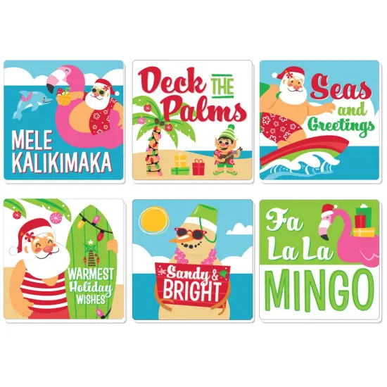 Big Dot of Happiness Tropical Christmas - Funny Beach Santa Holiday Party Decorations - Drink Coasters - Set of 6 {1}