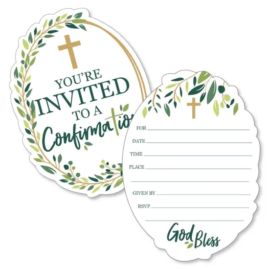 Big Dot of Happiness Confirmation Elegant Cross - Shaped Fill-in Invitations - Religious Party Invitation Cards with Envelopes - Set of 12 {1}