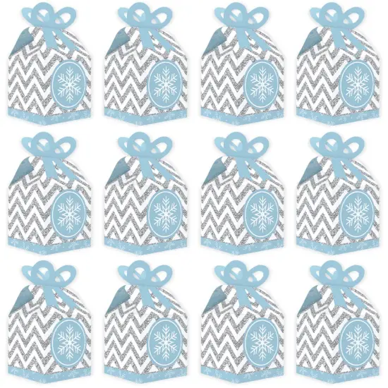 Big Dot of Happiness Winter Wonderland - Square Favor Gift Boxes - Snowflake Holiday Party and Winter Wedding Bow Boxes - Set of 12 {6}