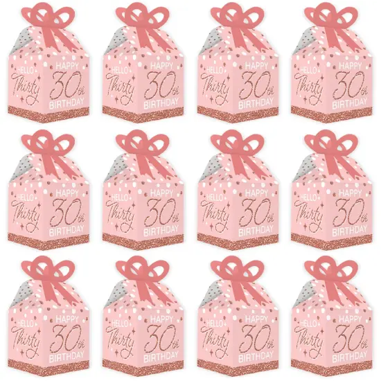 Big Dot of Happiness 30th Pink Rose Gold Birthday - Square Favor Gift Boxes - Happy Birthday Party Bow Boxes - Set of 12 {6}