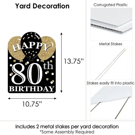 Big Dot of Happiness Adult 80th Birthday - Gold - Outdoor Lawn Sign - Birthday Party Yard Sign - 1 Piece {6}