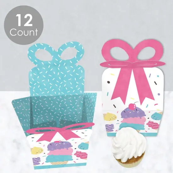 Big Dot of Happiness Scoop Up the Fun - Ice Cream - Square Favor Gift Boxes - Sprinkles Party Bow Boxes - Set of 12 {4}