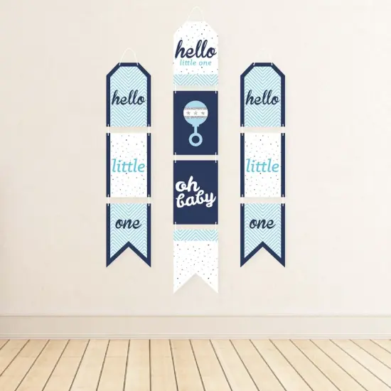 Big Dot of Happiness Hello Little One - Blue and Silver - Hanging Vertical Paper Door Banners - Boy Baby Shower Wall Decor Kit - Indoor Door Decor {4}