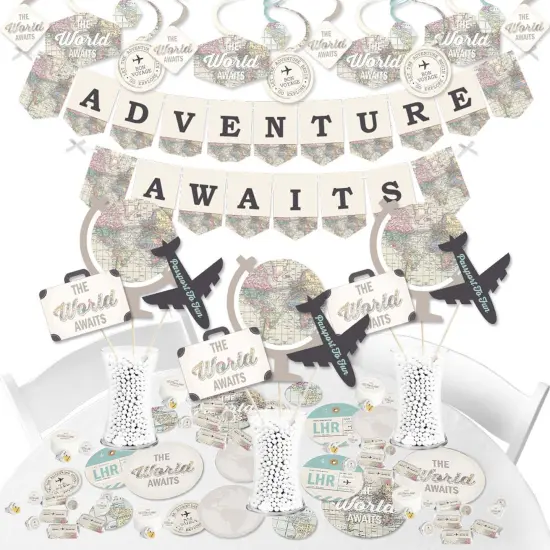 Big Dot of Happiness World Awaits - Travel Themed Graduation and Retirement Party Supplies - Banner Decoration Kit - Fundle Bundle {1}