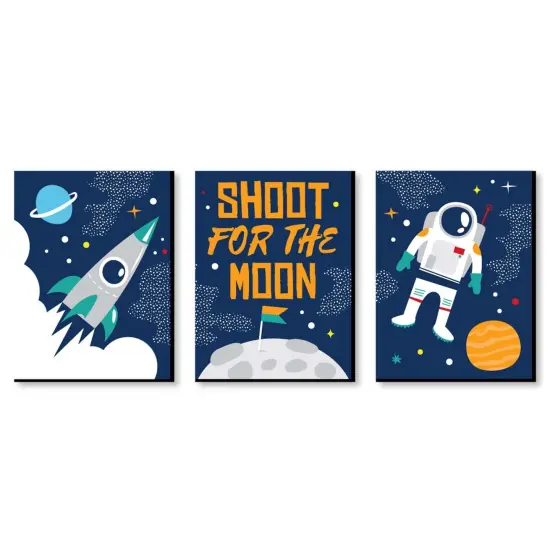 Big Dot of Happiness Blast Off to Outer Space - Rocket Ship Nursery Wall Art & Kids Room Decorations - Gift Ideas - 7.5 x 10 inches - Set of 3 Prints {1}
