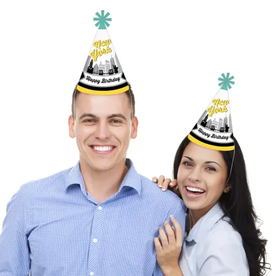 Big Dot of Happiness NYC Cityscape - Cone Happy Birthday Party Hats for Kids and Adults - Set of 8 (Standard Size) {3}