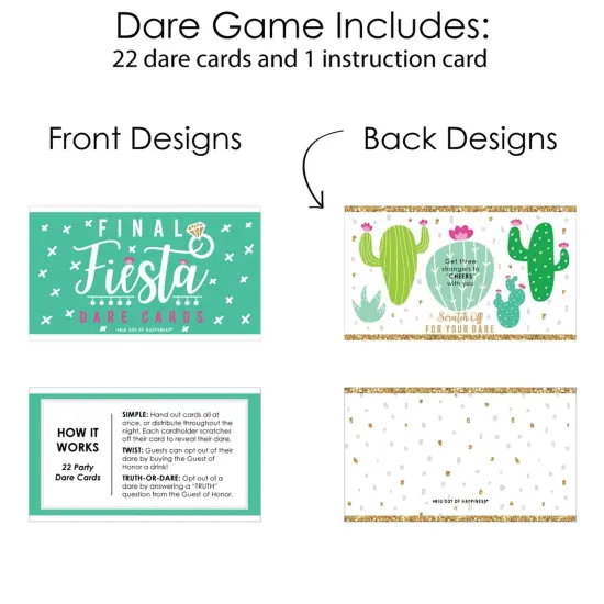 Big Dot of Happiness Final Fiesta - Last Fiesta Bachelorette Party Game Scratch Off Dare Cards - 22 Count {6}