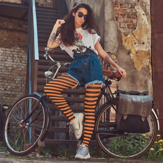 Black and Orange Tights - Striped Nylon Stretch Pantyhose Stocking Accessories for Every Day Attire and Costumes for Teens and Children {5}